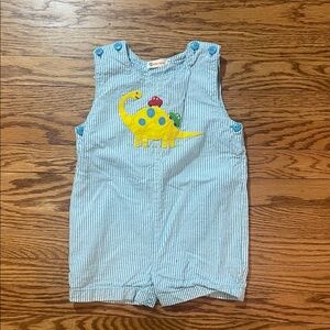 Striped Blue Kids Bodysuit with Dinosaur Design